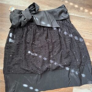 Goth August Silk Black Skirt With Sequins, Alternative, Bow waist, Size 6